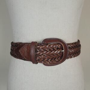 The Ritz Accessory Collection Belt Large Brown Leather Braided Woven Wide Boho